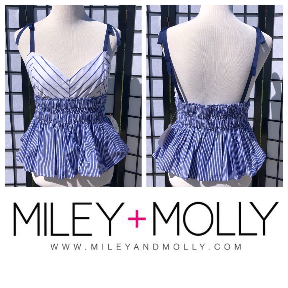 🔷Miley & Molly Blue Stripe Peplum Tank Blouse